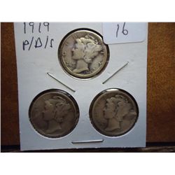 1919 P/D/S MERCURY DIMES