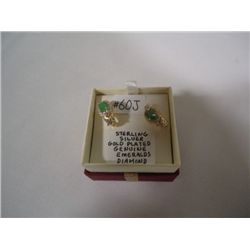 Gold plated sterling silver earrings with genuine emeralds
