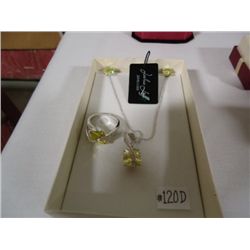 Joshua Lieff designer rhodium plated necklace/pendant, ring
