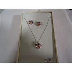 Joshua Lieff designer rhodium plated necklace/pendant and matching earrings