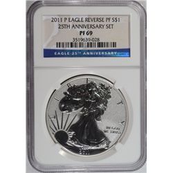 2011 P EAGLE 25 TH ANNIVERSARY NGC PF 69 REVERSE PF