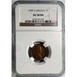 1909S  Lincoln penny  NGC58BN