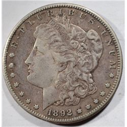 1892-CC MORGAN DOLLAR XF-AU, BREAST FEATHERS ON EAGLE! NICE! ORIGINAL! EST. $550