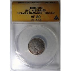 1805 BUST DIME ANACS VF DAMAGED, BARGAIN!