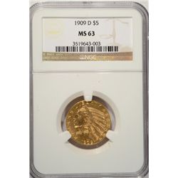 1909 D $5.00 INDIAN GOLD NGC MS 63