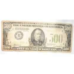 1934 $500.00 FEDERAL RESERVE NOTE TEAR