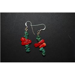 Red & Green Stone Drop Earring Set; EST. $5-10