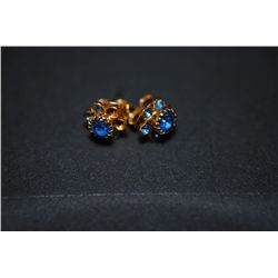 Gold Toned Blue Gemstone "Flower Shaped" Post Earring Set; EST. $5-10