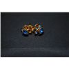 Image 1 : Gold Toned Blue Gemstone "Flower Shaped" Post Earring Set; EST. $5-10