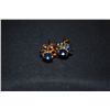 Image 2 : Gold Toned Blue Gemstone "Flower Shaped" Post Earring Set; EST. $5-10