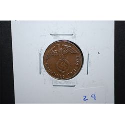 1937-A German 1 Reichspfennig Foreign Coin With Flying Eagle Holding Swatstika; EST. $10-20