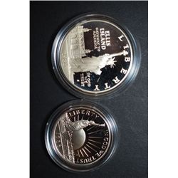 1986-S US Liberty Commemorative Two-Coin Proof Set In Velvet Box; Ellis Island $1 & Nation Of Immigr