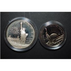 1986-S US Liberty Commemorative Two-Coin Proof Set In Velvet Box; Ellis Island $1 & Nation Of Immigr