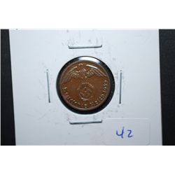1939-A German 1 Reichspfennig Foreign Coin With Flying Eagle Holding Swatstika; EST. $10-20