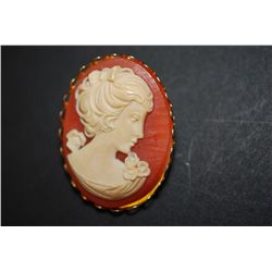 Cameo Brooch Pin With Pink Background; EST. $20-30