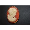 Image 1 : Cameo Brooch Pin With Pink Background; EST. $20-30