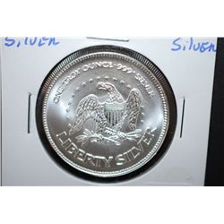 1986 A-Mark Liberty Silver Round; 999+ Pure Silver 1 Oz.; Life Liberty Happiness; EST. $40-60