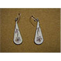 Sterling Silver Flower Inlay Earrings, Signed Alpaca Mexico 2” Length