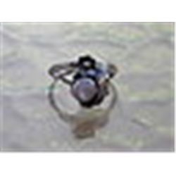 Vintage Navajo Squash Blossom Silver & Mother of Pearl Ring