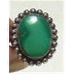 Vintage Navajo Handcrafted Sterling Silver & Green Turquoise Ring