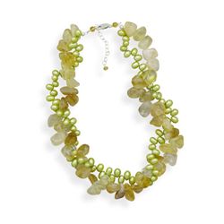 Citrine & Green Pearl Twist Necklace