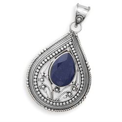 Sterling Silver Oxidized Sapphire Pendant