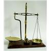 Image 1 : A SET OF VINTAGE BRASS AVERY PAN SCALES on tubular pillar support surmounted a small finial with rec