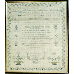 A WILLIAM IV SILK WORK SAMPLER on linen by one Maria Sanders aged 9, dated 1836, with alphabet, numb