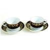Image 1 : A PAIR OF NEW HALL CUPS AND SAUCERS bordered gold foliage on a blue ground (2) £60-100...