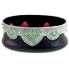 Image 1 : A FINE ART NOUVEAU BOAT SHAPED AMETHYST COLOURED BOWL with applied hand beaten pewter mount of flowe