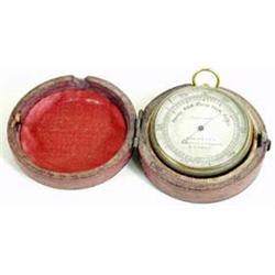 A CASED LATE 19TH CENTURY ANEROID POCKET BAROMETER by Salom & Co, Edinburgh and London, 1.75" diamet