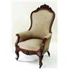 Image 1 : A VICTORIAN MAHOGANY ARMCHAIR with carved top rail, the arms with scroll ends, acanthus carved to kn