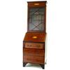 A SMALL EDWARDIAN MAHOGANY AND SATIN BANDED BUREAU BOOKCASE the top with moulded pediment over a gil