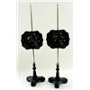 A PAIR OF 19TH CENTURY POLE SCREENS the shaped papier-mache panels mother of pearl inlaid flora, the