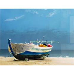 DONAL HAMILTON FRASER (BORN 1929), A SCREEN PRINT (PRINTED 1985) "Fishing Boat, Ierissos", signed an