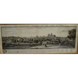 AN ENGRAVING the south east prospect of the City of York 1745, annotated, 9.75" x 30.75" £60-100...