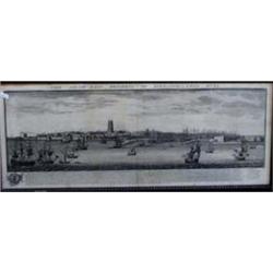 AN ENGRAVING the south east prospect of Kingston upon Hull 1745, annotated, 9.5" x 30.5" £60-100...