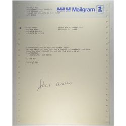 HANK AARON AUTOGRAPHED MAILGRAM FROM 1974