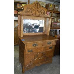 Antique Oak Buffet with Beveled glass