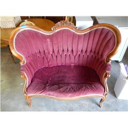Victorian Love Seat with carved flowers