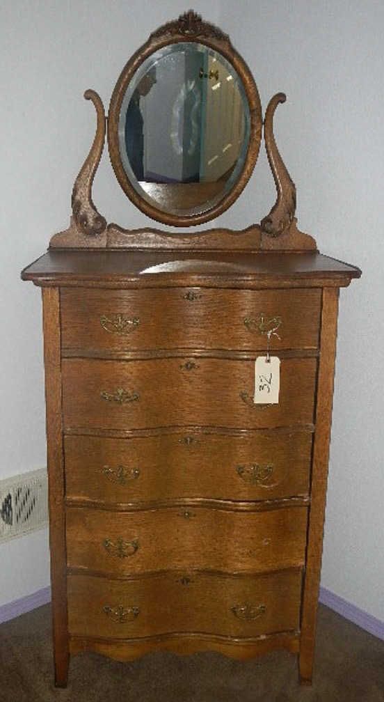 Highboy Antique Oak Dresser 5 Drawer