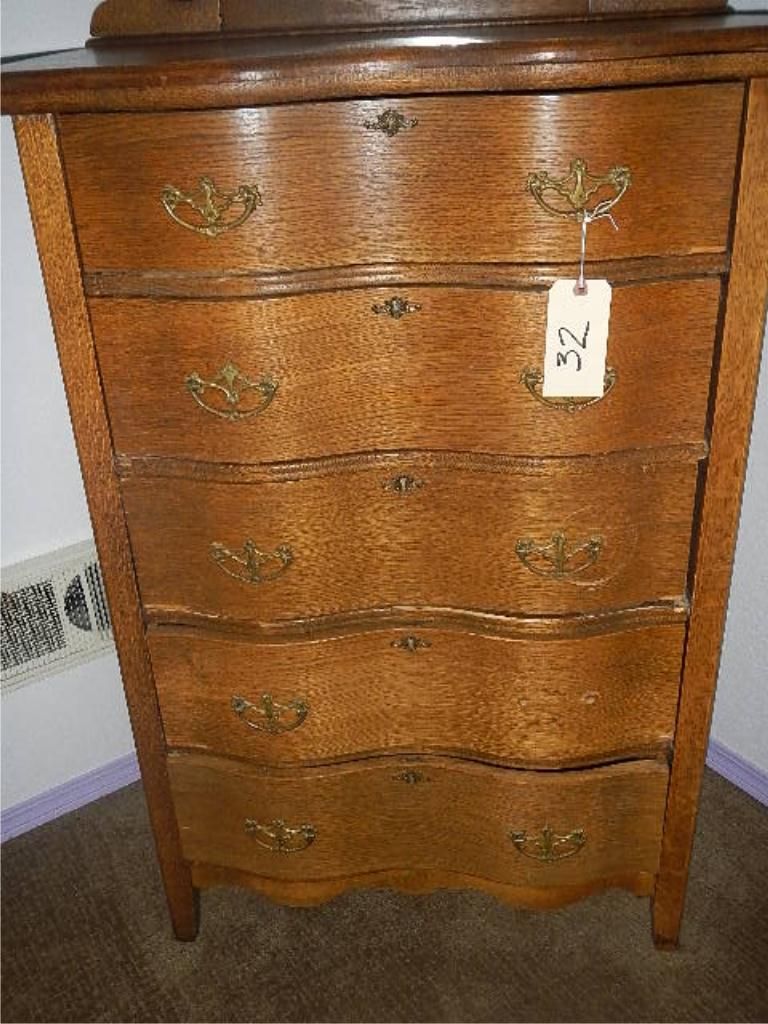 Highboy Antique Oak Dresser 5 Drawer
