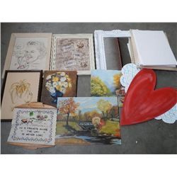 Needle point , mirror , easels, art & paintings