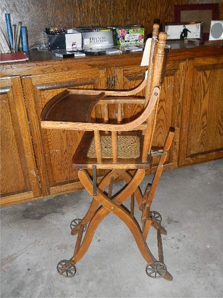 Antique Baby Chair and Stroller Combination