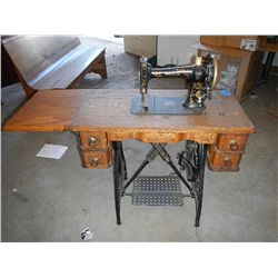 Antique White Sewing Machine and Cabinet