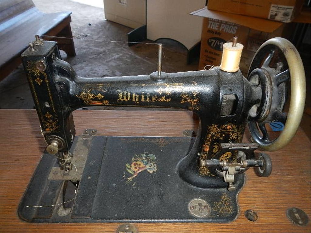 Antique White Sewing Machine and