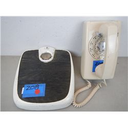 Rotary wall phone & vintage scale