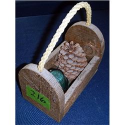 Wood Box with pine Cone and Insulator
