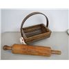 Image 1 : Primitive Wood Rolling Pin & basket
