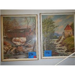 2 pictures bridge & river / Mill & river